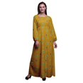 thumbnail image 1 of Bimba Robe Maxi à Manches Longues pour Femmes en Georgette Mousse Imprimée de Feuilles de Cactus, Taille Élastique - Grande, 1 of 5