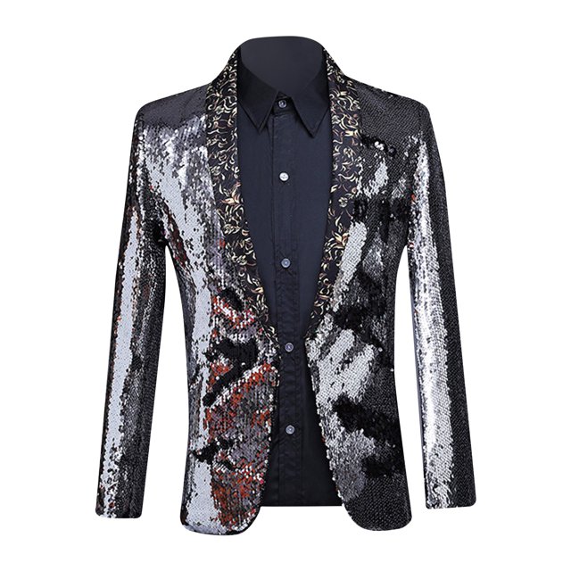TIMIFIS Mens Shiny Sequin Blazer Dinner Prom Wedding One Button Suit Jacket Lapel Dress Blazer