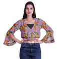 thumbnail image 4 of Moomaya Printed Womens Crop Top Wrap Style Top Wear Ruffle Long Sleeve Casual Summer Blouse, 4 of 5