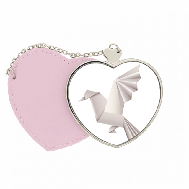 Origa Geometric Pigeon Pattern Mirror Travel Purse Makeup Heart Pink