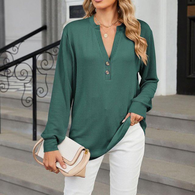 RXIRUCGD Mode Décontractée pour Femmes Sweat-Shirt à Manches Longues Col en V Confortable, Vert, Taille: S