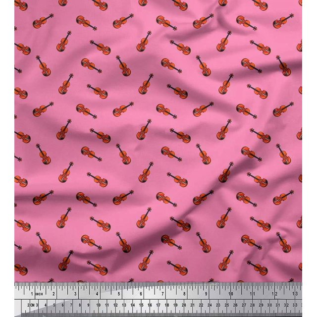 Soimoi Moss Georgette Fabric Guitar Musical Instrument Printed Fabric 1 Yard 42 Inch Wide