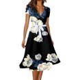 thumbnail image 1 of MAWCLOS Robe Midi Longue pour Femme à Imprimé Floral, Robes de Fête pour les Vacances, Col en V, Robe d'Été de Plage Décontractée à Manches Courtes, Noir, TG, 1 of 2