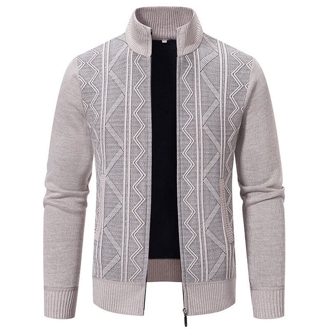 KIHOUT Winter Warm Coats Gentleman Long Sleeve Capless Solid Color Zipper Fashion Fallow Commuting Coat,Size L-3XL