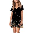 thumbnail image 2 of SMihono Robes Bohèmes d'Été Femmes Grande Taille Mode Femmes Été Décontracté Col en V Imprimé Floral Manches Courtes Robe Ample, 2 of 7