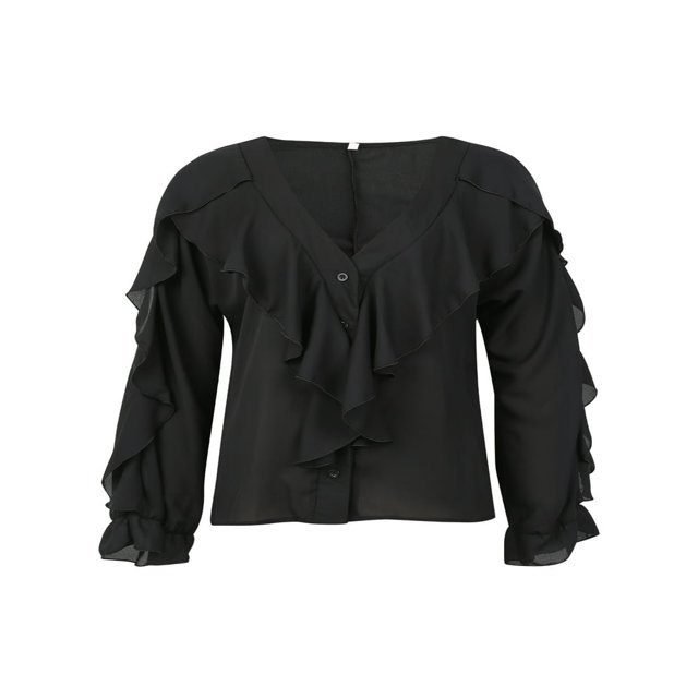 AMERTEER Summer Women Button-down Ruffle Shirt V-neck Long Sleeve Blouse