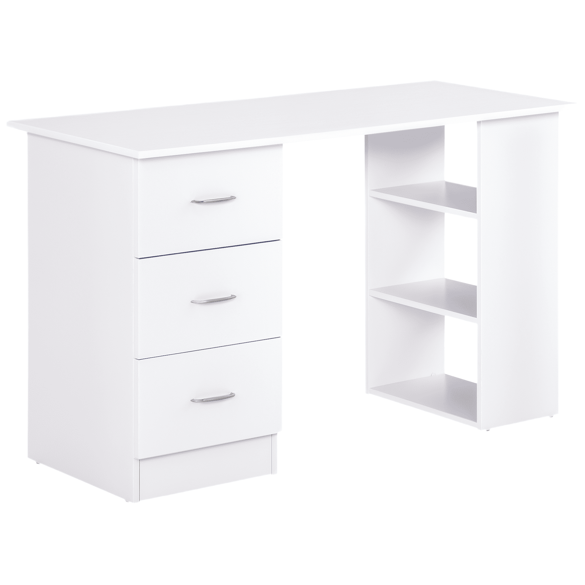CoSoTower 47 Inches Home Office Desk with 3-Tier Storage Shelves, Computer Desk with Drawers, Study Writing Table, White