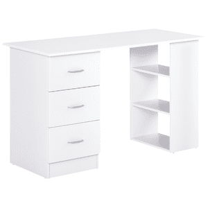 CoSoTower 47 Inches Home Office Desk with 3-Tier Storage Shelves, Computer Desk with Drawers, Study Writing Table, White