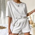 thumbnail image 2 of Yuyuzo Ensembles 2 Pcs pour Femmes 2025 Chandail à Manches Courtes à Col Rond et Shorts Amples Ensembles de Pyjama Survêtement Ensembles Assortis de Détente, 2 of 6