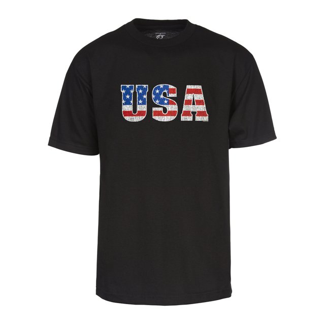 Mens USA Flag Font Short-Sleeve T-Shirt - Black - Large