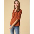thumbnail image 4 of INSPIRE CHIC Blouse en Mousseline Semi-Transparente pour Femme à Volants, Col en V, Manches Bouffantes au Coude, 3TG, Brun Rouge, 4 of 6