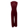 thumbnail image 4 of Pompotops Combinaison Pyjama à Col Licou Unie pour Femmes, Décontractée, Pantalon à Jambe Grand, 4 of 5