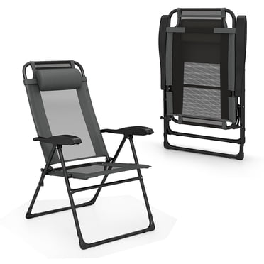Gymax Outdoor Folding Chairs Set of 2 Patio Adjustable Chairs w/ Armrests & 7-Level Backrest