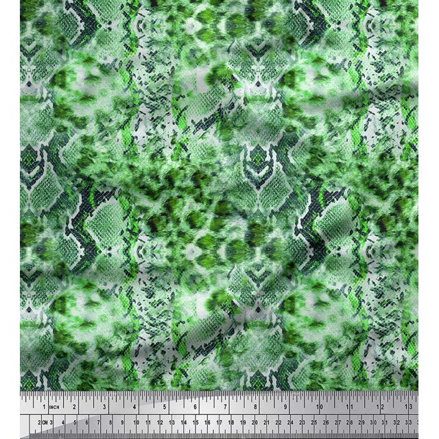 Soimoi Green Poly Georgette Fabric Leopard & Snake Animal Skin Print Sewing Fabric Yard 52 Inch Wide