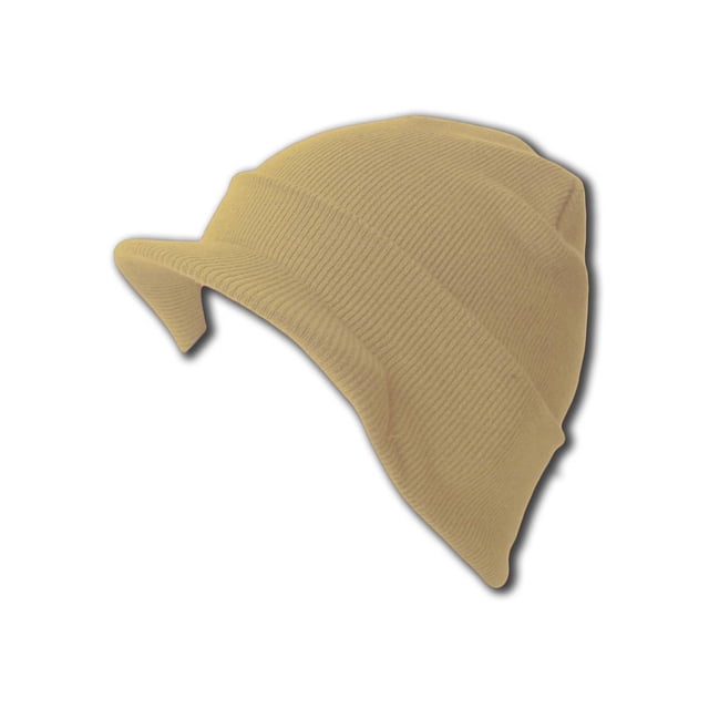 Cuff Beanie Visor Skull Cap Hat Beanie - Beige