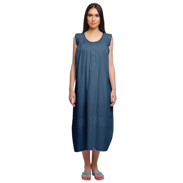 Moomaya Robe de Nuit d'Allaitement Unie à Col Rond pour Femmes en Coton