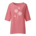 thumbnail image 4 of Pxiakgy Chemises pour Femmes Été Manches 3/4 Col Rond Imprimé Floral Haut Ample T-Shirts Tunique en Lin Décontractée Blouse Rose + TG, 4 of 4