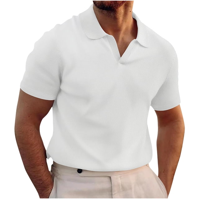 Chemises pour Hommes Couleur Unie Col Rabattu Haut Manches Courtes Haut/chemise