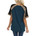 thumbnail image 3 of Pompotops Haut à Coutures Léopard Mode Femme T-shirt Col en V Manches Courtes Blouse Décontractée, 3 of 7
