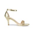 thumbnail image 3 of BLISSFUL STEP Women's Solid Color Open Toe Rhines Ankle Strap Stiletto Sandals Gold 10, 3 of 7