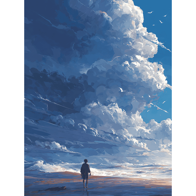 Anime Seascape Man Clouds Canvas Wall Art 15.75x11.81 Inches
