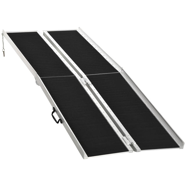 HOMCOM 8ft Folding Aluminum Wheelchair Ramp - Non-Slip Portable Mobility Aid for Steps, Thresholds, Cars - 29.1" Wide, 594 lb Capacity, Black