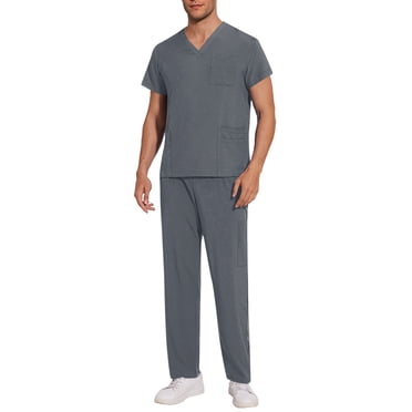 Bocqde Ensemble de Sarraus pour Hommes - Haut Classique à Col en V Extensible et Pantalon Droit à Cordon avec Poche, Taille Élastique