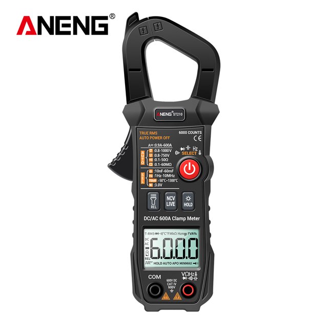ANENG ANENG ST210 Pince-Mètre Numérique à Réglage Automatique avec Véritables RMS, Mesure de la Température et Détection de la Fréquence, Noir (Pile Non Incluse)
