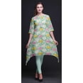 thumbnail image 2 of Bimba Kurti Asymétrique à Imprimé Floral Feuilles Vertes et Nénuphar pour Femmes Robe d'Été Indienne Tunique Grande, 2 of 6