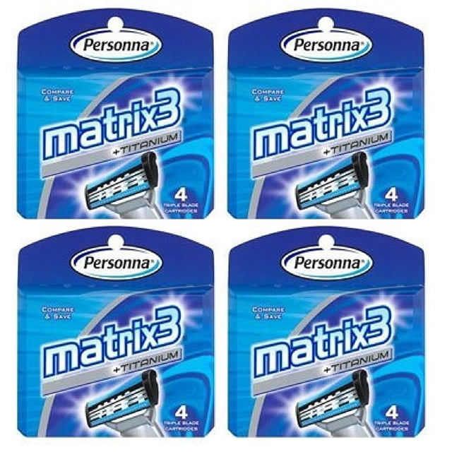 Personna Matrix3 Titanium Triple Blade Refill Cartridge Blades, 4 Ct. (Pack of 4)
