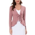 thumbnail image 1 of Allegra K Women's Dressy Cardigan Sweaters Tie Front Draped Ruffle Knit Cardigans S Dark Pink, 1 of 7
