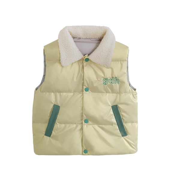 Baby Fleece Jacket Toddler Baby Boys Girls Pattern Cute Duck-Down Windproof Keep Warm Vest Coat New Fall Jackets Winter Outerwear Yellow 3-4T