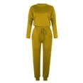thumbnail image 4 of Mrat Two Piece Swimsuit for Women 2 Piece Jogging Sets Solid Polyester Long Sleeve Sweatsuits Sets Two Piece Track Suits Drawstring High Waist Pants Set Comfy Outfits A-Yellow 3XL, 4 of 4