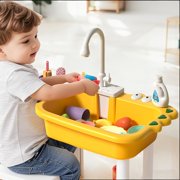 Riforla Kids' Pretend Play Kitchen Set with Storage & Dishwashing/Vegetable Washing Accessories Multiple Colors Simulation Kitchen Toy Yellow