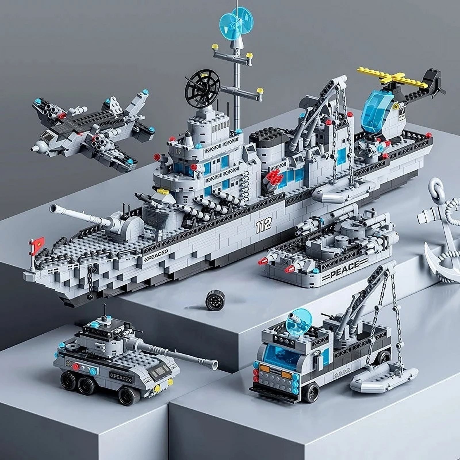 65CM Super Large Navy Warship Building Blocks Army Ship Model 6 in 1 Multi Shape Building Blocks Toy Set for Boys Toys,NO BOX