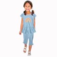 thumbnail image 1 of Chemises pour Filles, Ensemble Deux Pièces Été Col Rond Petit Imprimé Manches Courtes Manches Volantes Taille Élastique Pantalon Court, 1 of 5