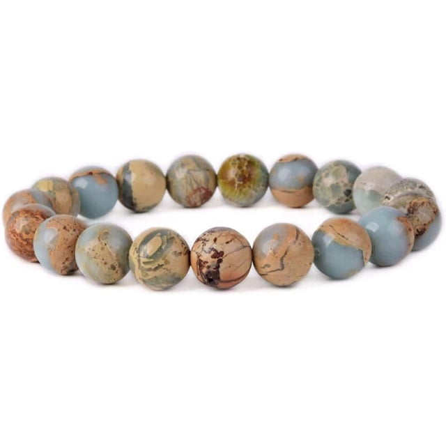 Angelstones Bracelet Extensible Unisexe en Perles Rondes 10 mm avec Pierre Précieuse Serpentine Naturelle 7 Pouces