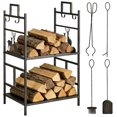 thumbnail image 1 of Outsunny 2-Layer Heavy Duty Firewood Rack Wood Log Fireplace Stacker  w/ 4 Tools, Black and Gold, 1 of 10