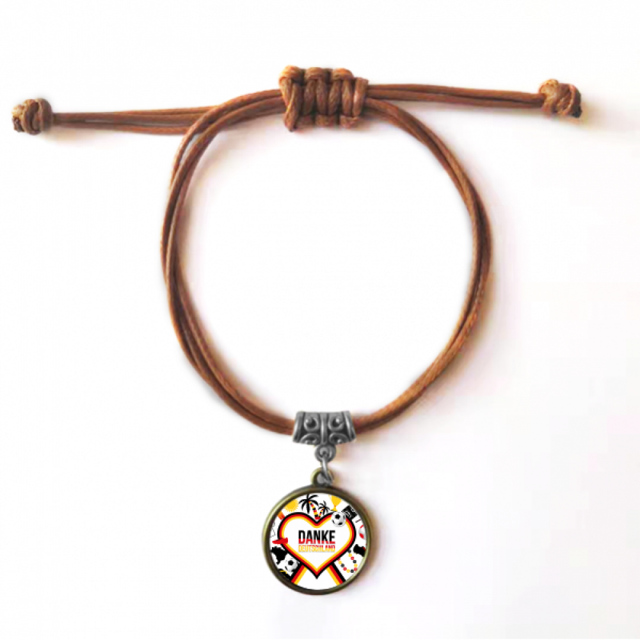 Germany Football Flag Culture Pattern Bracelet Leather Hide Rope Wristband Brown Jewelry