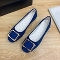 thumbnail image 4 of Blue Women'S Canvas Shoes Square Toe Decor Buckle Flat Solid Color Candy Color Casual Breathable Work Footwear For Spring Autumn Wear Size 37, 4 of 4