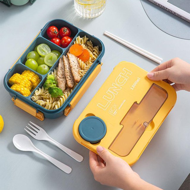 LSLJS Boîte à Lunch à 4 Compartiments dans une Grande Boîte à Lunch Étanche Boîte à Lunch Adaptée pour Sortir Manger Travail École Boîte à Lunch en Plastique pour Micro-Ondes Scellée