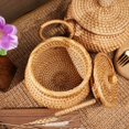 thumbnail image 3 of Small Rattan Basket with Lid, Rattan Basket Organizer with Handle, Candy Bowl Rustic Woven Basket for Shelf Table Office, 3 of 6