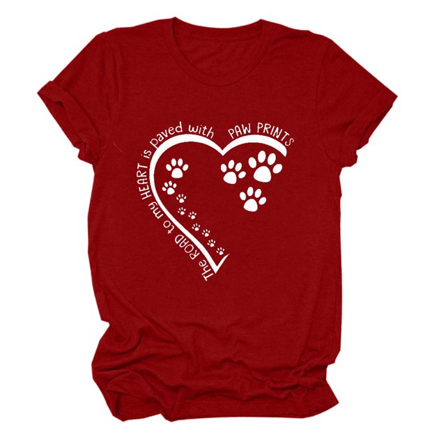 Meichang T-Shirts de la Saint-Valentin pour Femmes Hauts Mignons Imprimé Cœur Vacances Col Rond Hauts Décontractés Manches Courtes Cadeaux T-Shirts Blouses Liquidation de Printemps