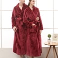 thumbnail image 4 of CFLVAEK Fleece Robes for Women Soft Long Bathrobes with Pockets Plus Size Warm Winter Robe Solid Color Fuzzy Plush Spa Robes with Belt Wine XL, 4 of 6