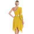 thumbnail image 2 of RUNQHUI Robe de Danse Métallique pour Femmes, une Épaule, Manches Évasées, Tenue de Danse Lituricale, Tunique de Danse Jaune L, 2 of 7