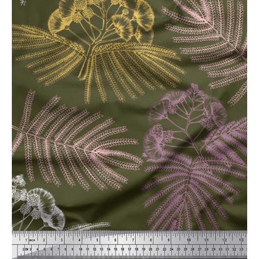 Soimoi polyester Crepe Fabric Leaves & Floral Flower Decor Fabric Printed Yard 42 Inch Wide