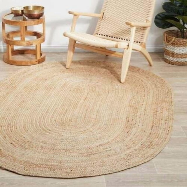 Aizza Trends 5x8 Ft Oval Natural Jute Area Rug, Boho Chic Natural Jute Area Rug - Hand-Braided, Rustic Farmhouse Decor for Living Room Carpet,