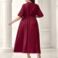 thumbnail image 4 of Ovzne Robes pour Femmes Robe de Plage Mode Grande Taille pour Femmes Couleur Unie Col Rond Manches Courtes Taille à Boucle Robe en Dentelle Robe de Vacances Manches Courtes Liquidation, 4 of 5