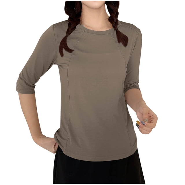 fatyb Chandails de Détente à Manches 3/4 pour Femmes Col Ras du Cou Amples et Confortables Blouses Chandail Décontracté de Tous les Jours T-Shirt de Pyjama