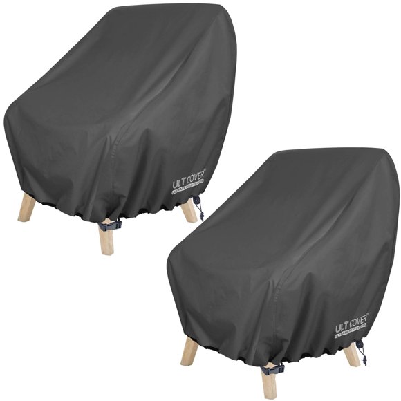 ULTCOVER Waterproof Patio Chair Cover â Outdoor Lounge Deep Seat Single Lawn Chair Cover 2 Pack Fits Up to 28W x 30D x 32H inches, Black